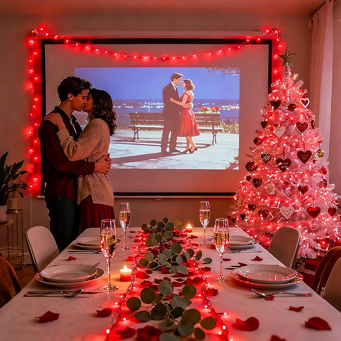 JMEXSUSS 33ft 100 LED Red Valentine Lights, Connectable 8 Modes Valentine Room Light Indoor Plug-in, Clear Wire Red Christmas String Light Outdoor Waterproof for Xmas Bedroom, Party