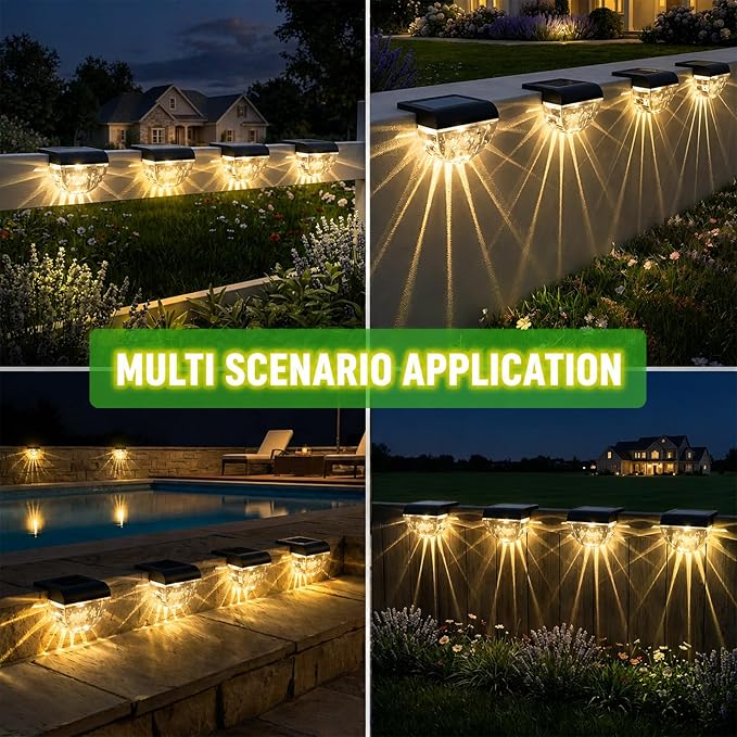 Melunar 8 Pack Solar Deck Lights Outdoor, Solar Step Lights Waterproof for Outside, Yard, Patio, Garden, Pool, Railing, Stairs, Fence (Warm White)