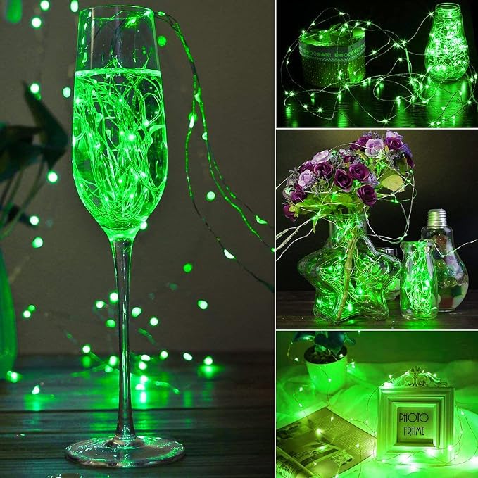 Yiaht 12 Pack Fairy Lights Battery Operated String Lights 7 Feet 20 Led Waterproof Christmas Lights Silver Wire Firefly Starry Moon Lights for Bedroom DIY Party Wedding Patio Christmas (Green)