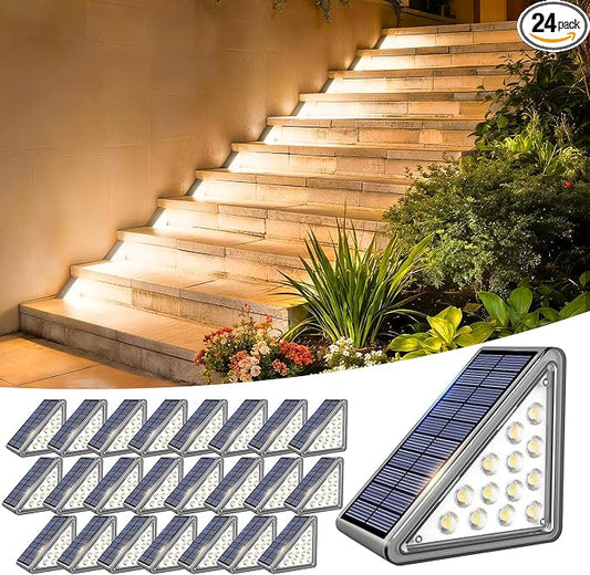 JEJOT Solar Step Lights Outdoor Waterproof IP65,Warm White Solar Stair Lights, Outdoor Light Decor for Stair, Deck, Step, Porch and Outside Patio, 24 Pack