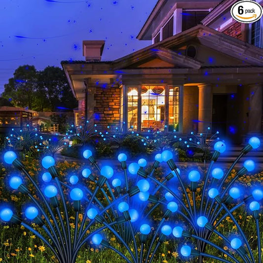 Kohlrabi Solar Garden Lights Outdoor, 6 Pack 48 LED Blue Firefly Lights Waterproof, Sway by Wind, Solar Wind Swaying Light for Yard Patio Backyard Garden Planter Flower Bed Pathway Decoration