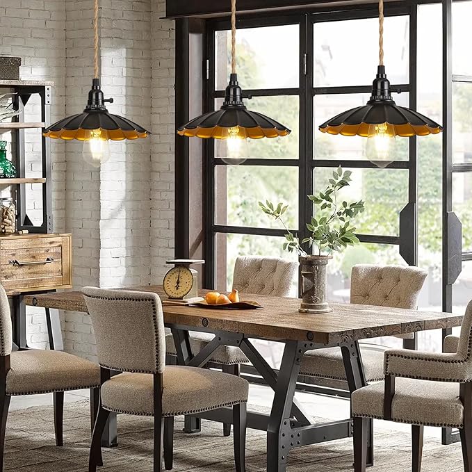 3-Light Plug in Pendant Light Fixtures Chandelier with Switch 22FT Industrial Ceiling Hanging Lamp Cord Farmhouse Cable DIY Including DIY Lotus lampshade