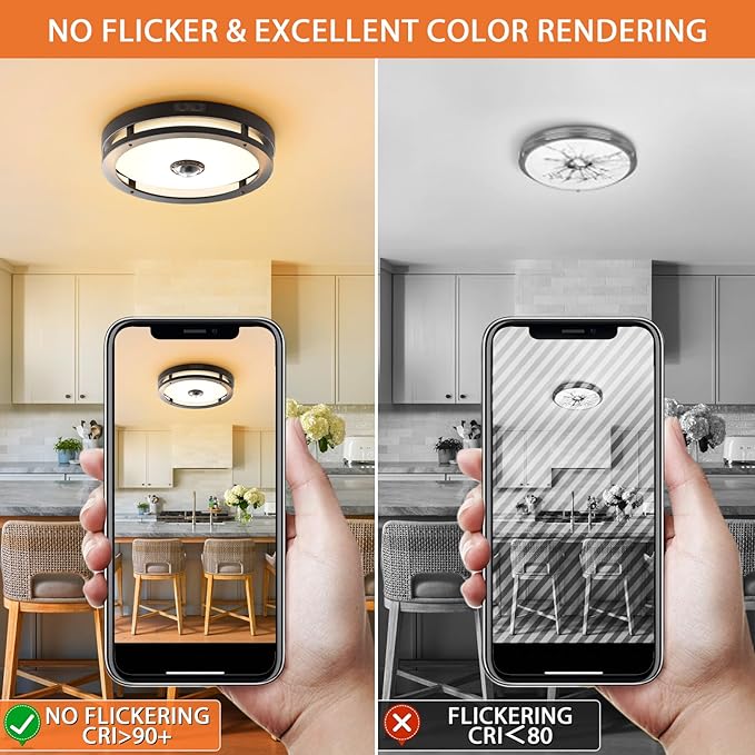 Outdoor Motion Sensor Flush Mount LED Light, 12" Dusk to Dawn Porch Modern Black Exterior Light, Ceiling Light Fixture for Farmhouse Garage Entry