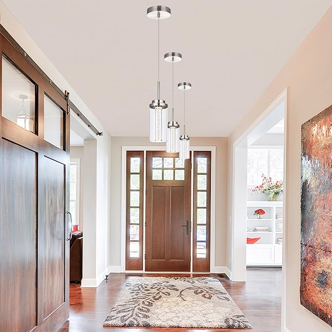 MELUCEE 3 Packs Dimmable LED Pendant Lights Fixtures Brushed Nickel, Adjustable Hanging Ceiling Lamp with Clear Glass Shade, Modern Pendant Light for Kitchen Island Dining Room Hallway, 3000K-6000K