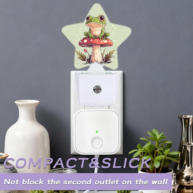 Nightlight,Cute Frog Decorative Night Lights Plug Into Wall,Mushroom Night Light with Auto Sensor for Bedroom,Nursery,Hallway,Stairway,Gifts