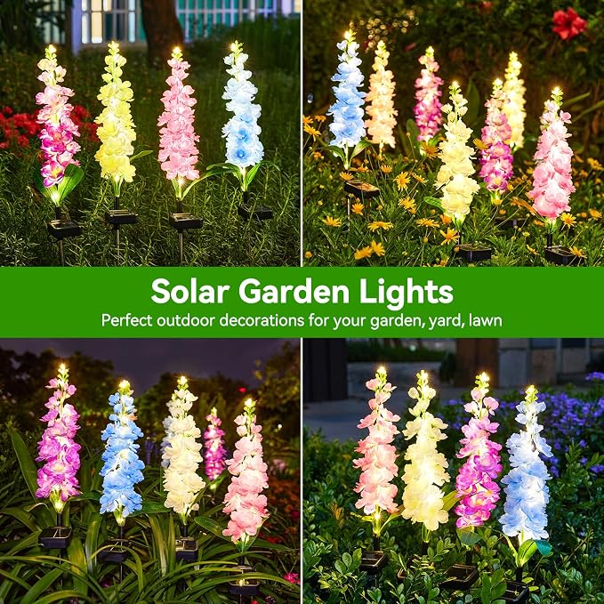 KOOPER Solar Lights Outdoor Garden Decor, 10 Pack Upgraded Delphinium Solar Garden Lights with 90 LEDs, Vivid Flowers Outdoor Waterproof for Landscape Patio Yard Decor