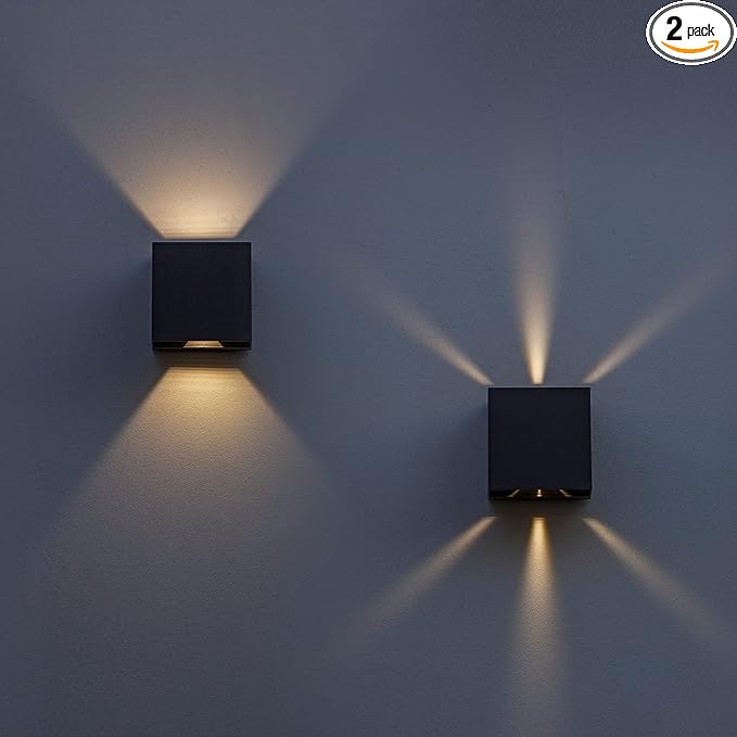 LUTEC 2-Pack LED Up & Down Modern Wall Lamp, Aluminum Anti-Rust Outdoor Indoor Wall Sconce, 10W 3000K Warm White, Adjustable Exterior Wall Light, Waterproof for Porch, Patio, Garden, Bedroom-Black