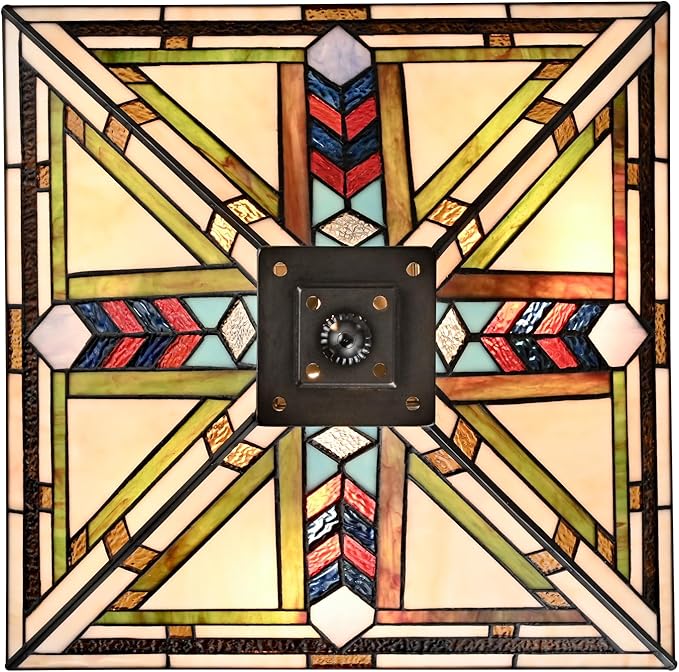 DANSEER Stained Glass Ceiling Light 3-Light Tiffany Style Semi Flush Mount Light Vintage Ceiling Light Fixture with Glass Copper Shade for Hallway Bedroom Living Room Entryway