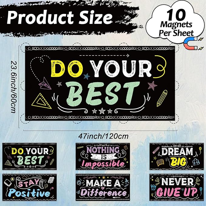 6Pcs Inspirational Fluorescent Light Covers for Classroom Ceiling Light 4x2Ft Motivational Word Magnetic Lights Cover Filter Easy Install for Back to School Office Hospital Ceiling Supply (Blackboard)