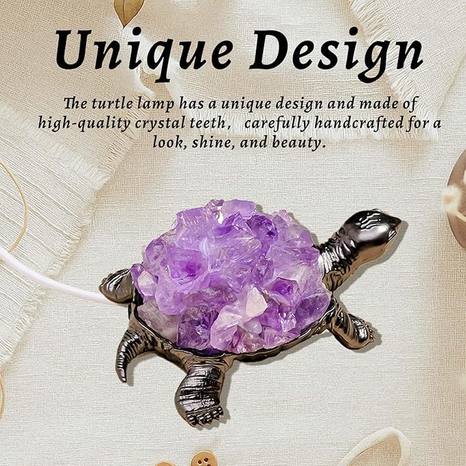 Runyangshi Natural Amethyst Turtle Night Lamp Healing Crystal Bedroom Bedside Table Lamp USB Port Home Decor Women Men Gift