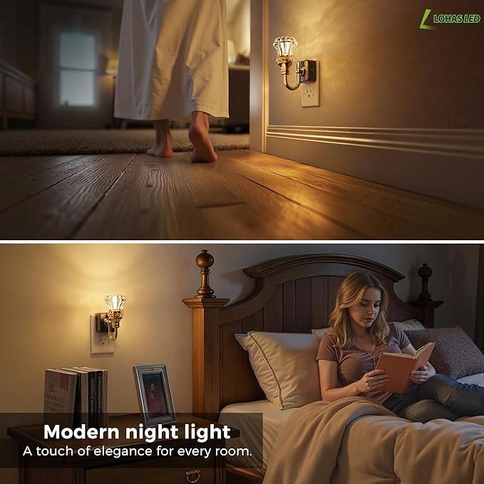 L LOHAS LED Night Lights Plug into Wall, 3000K Soft White LED, Floral Night Lights with Dusk to Dawn Sensor, 0-100lm Adjustable Brightness, for Hallway Bedroom Stairway