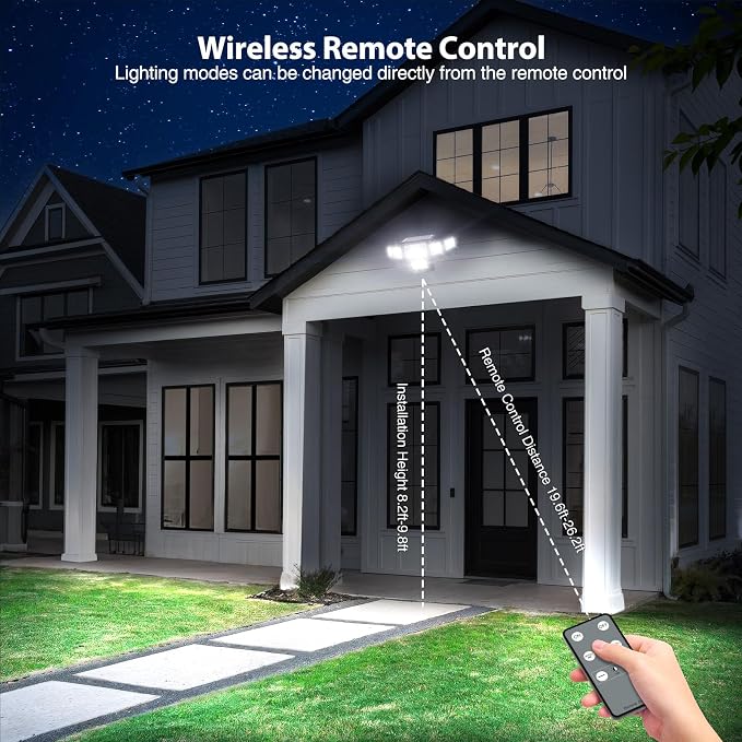 Solar Lights Outdoor, 6000LM 310 LEDs Dual Motion Sensor Solar Flood Lights 6 Heads Security Wall Lights, IP65 Waterproof, Remote Control for Garden, Outside, Backyard, 3 Pack
