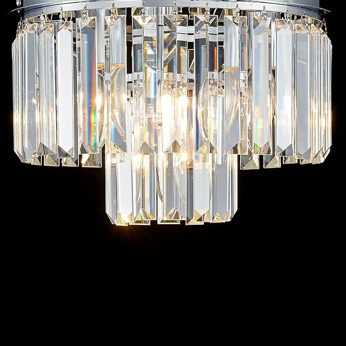 AGV LIGHTING CL006S Crystal Ceiling Light Fixture, Modern Semi Flush Ceiling Light, D12 x H8, E12 Base 3-Lights, Chrome Finish