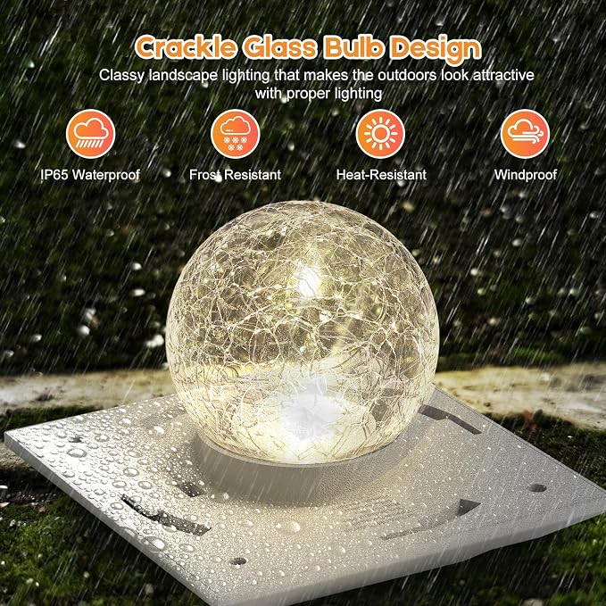 Fence Post Solar Lights, Crackle Glass Solar Post Cap Lights, 20 Lumens, Warm White & RGB Automatic Cycling 2 Modes for 3.6x3.6 4x4 4.5x4.5 5x5 Vinyl Wooden Posts Decoration, White (1 Pack)