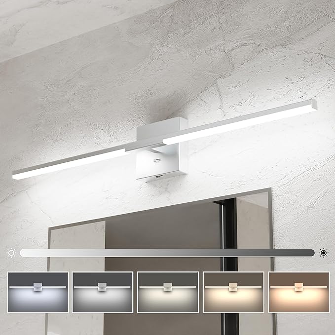 Ensenior Modern Bathroom Vanity Light 32 inch, Built-in Dimmer, 18.5W Dimmable 5CCT Led Bath Lights, Baked-on Matte Grey Vanity Lights for Bathroom Mirror Cabinets Bedroom-FCC & ETL Certificated