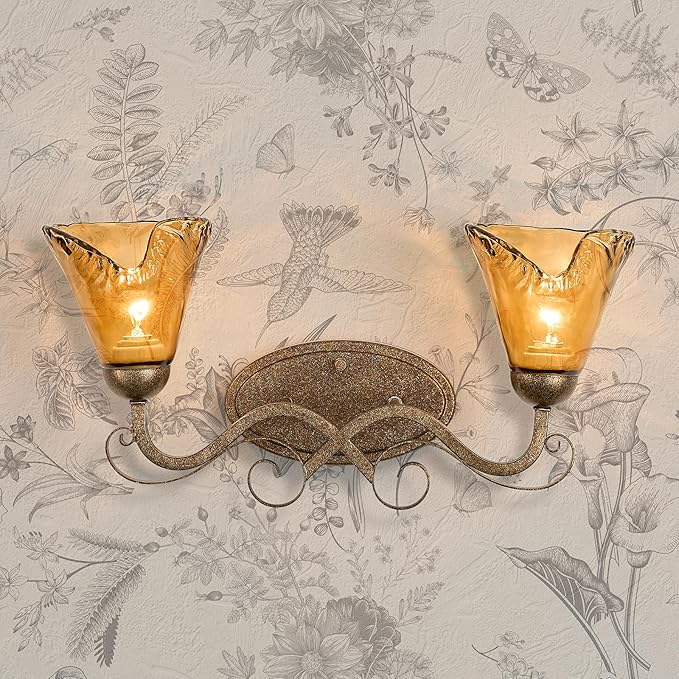 VitaLink Antique Wall Sconces, 2-Light Vanity Light 19.7" Vintage Wall Lamp Hardwired Wall Lighting Fixtures for Bathroom Living Room Bedroom Hallway