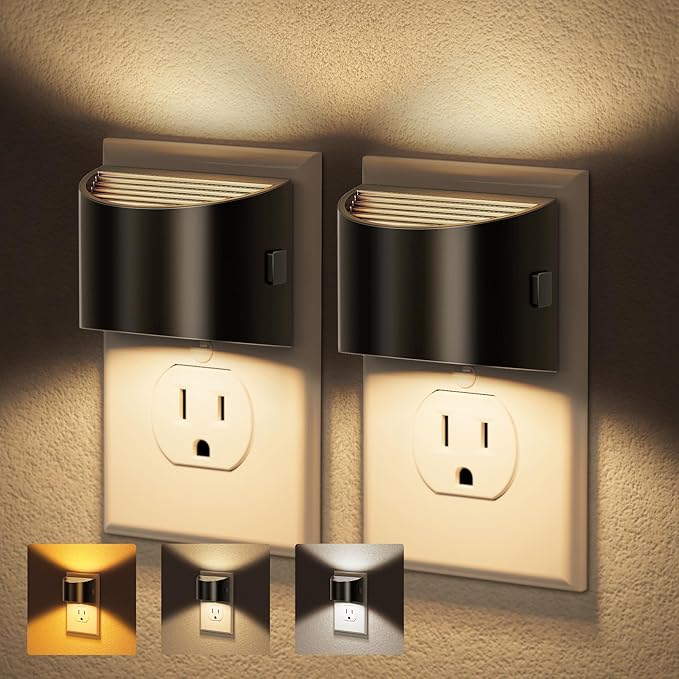 JandCase LED Night Lights Plug into Wall 2 Pack, Automatic Night Light with Dusk to Dawn Sensor, 0-100LM, 3000K/4000k/5000K Adjustable Nightlight for Kids Bedroom Hallway Kitchen