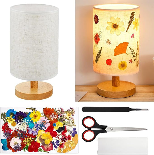 Hortsun Pressed Flower Lamp Vintage Table Small Lamp Cottagecore Decor Boho Night Light Decorative Rustic Night Light for Bedroom, Living Room or Office, Valentine Gift for Women(DIY Style)
