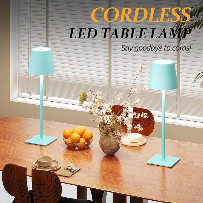 CHLORANTHUS 2 Pack Cordless Table Lamps, 3 Colors Stepless Dimming, 5000mAh Rechargeable Battery LED Desk Lamp for Bedroom/Couple Dinner/Desk/Cafe/Dining Room/Terrace