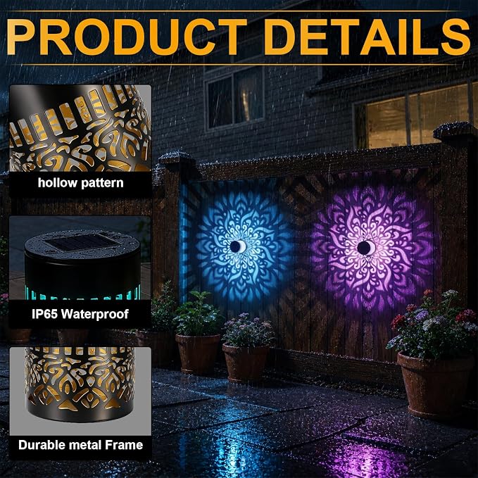 2PCS Solar Mandala Wall Lights Outdoor, Colorful Waterproof Solar Fence Lights, Decorative Solar Mandala Lights, Solar Powered Outdoor Deck Step Wall Lights, for Terrace, Courtyard, Backyard