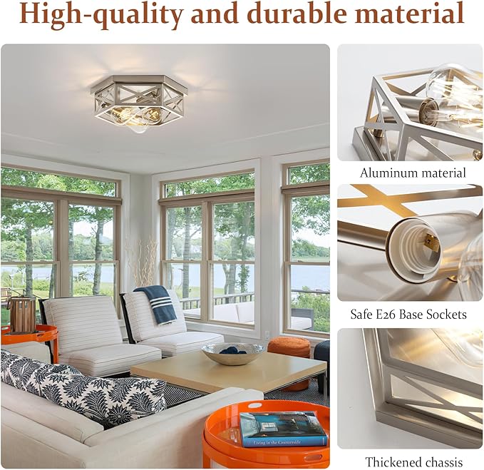 13 inch Brushed Nickel Flush Mount Ceiling Light Fixture,3-Light Hallway Light Fixtures Ceiling Mount for Kitchen Farmhouse Bedroom1 Pack