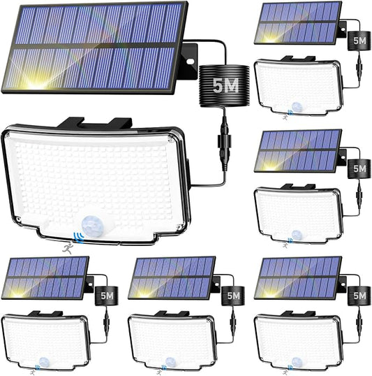 Peasur 6 Pack Solar Motion Lights Outdoor, 318 LED Solar Security Light with 3 Modes, IP65 Waterproof Powered Flood Lights for Outside Garden Garage Yard Backyard