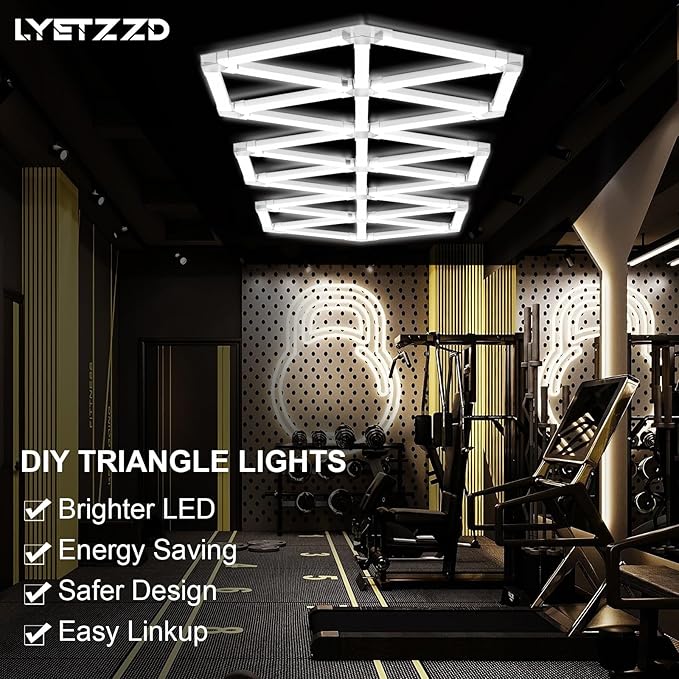 Hexagon Garage Lights 18 Triangle, Super Bright Hexagon LEd Light for Garage, Workshop, Basement, Home Gym, Car Detailing Shop 6500K 252W 30240LM Hex Light