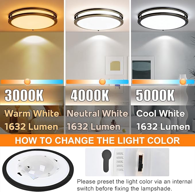 16 Inch Oil Rubbed Bronze LED Ceiling Light 3000K/4000K/5000K Dimmable 16in Round Flush Mount Ceiling Lights Oil Rubbed Bronze Bathroom Bedroom Ceiling Light Fixture for Hallway Entrance,25W