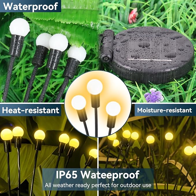 Solar Garden Lights Outdoor Waterproof, 6 Pack 48 LED Swaying Firefly Lights Outdoor Decor Light for Pathway Party Christmas Decoration, Unique Gifts for Women, Warm White