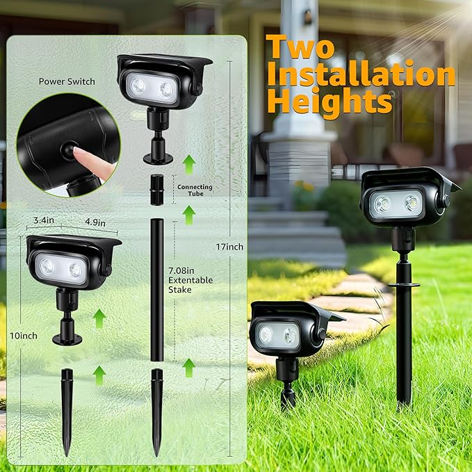 Ollny Solar Lights Outdoor Waterproof IP65, 360° Rotation Solar Spot Lights Outdoor, Long Last 2 Lighting Modes Solar Powered Garden Yard Spot Solar Lights for Outside Landscape 2 Pack (Cool White)