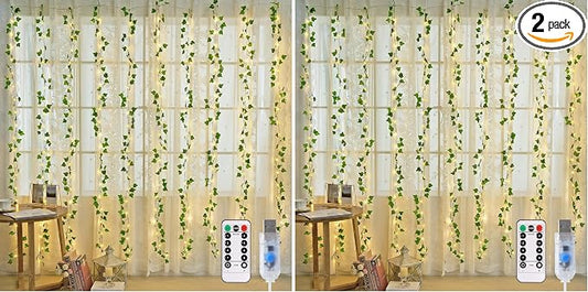 JMEXSUSS Vines Lights for Bedroom, 9.8ft x 9.8ft with Remote, 300 LED Fairy Lights with Vines, Artificial Ivy Curtain Light for Wall Dorm Wedding Indoor Decor (Pack of 2)