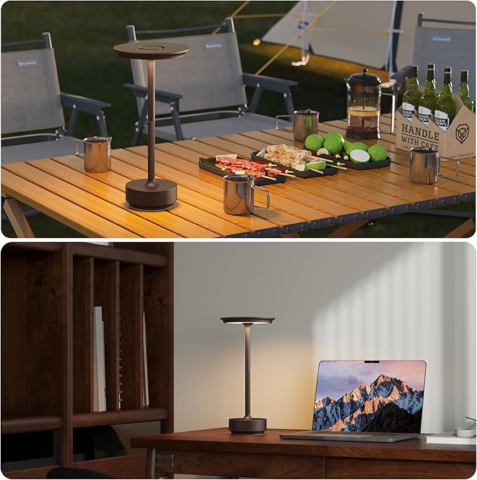 1 Pack Rechargeable Table Lamps Cordless, Portable 5000mAh Outdoor Table Light, 3 Color Stepless Dimming LED Table Lamp with Memory Function, for Home/Dinner/Patio/Restaurant.(Brown)