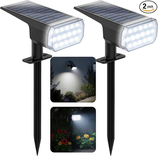 Solar Lights Outdoor Waterproof, 3 Lighting Modes Solar Spot Lights Outdoor, LED Solar Spotlights, Ultra Bright Dusk-to-Dawn Uplights for Garden, Landscape, Yard, Pathway, IP65, Auto On/Off