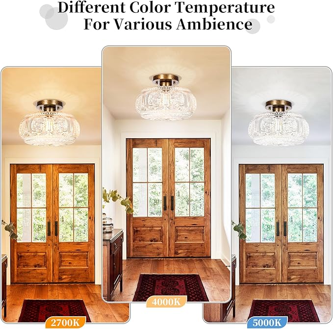 Semi Flush Mount Ceiling Light, Upgraded Larger Antique Bronze Glass Ceiling Light Fixture, Vintage Lighting for Hallway Kitchen Bedroom Dining Room, Bulb Not Included