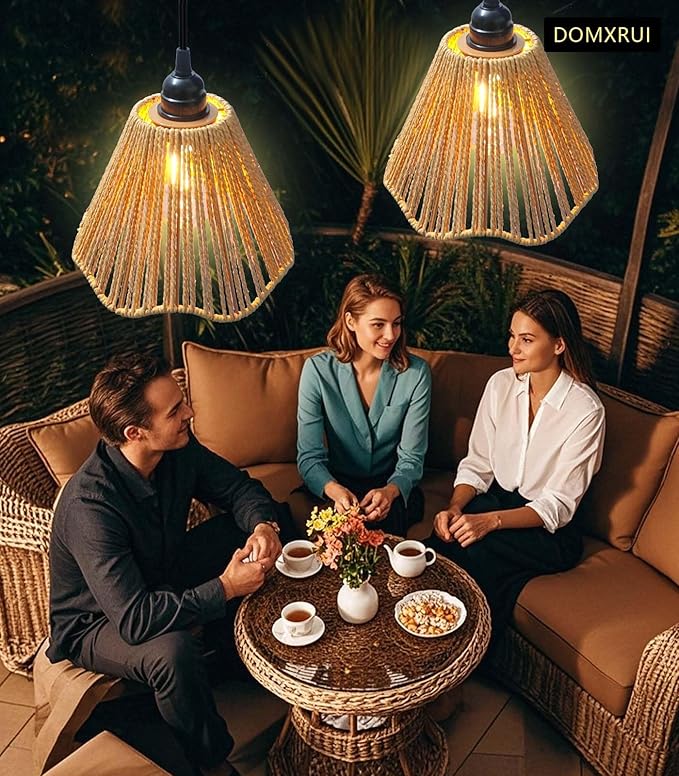 Solar Chandelier Outdoor Waterproof, Gazebo Lights Solar Powered with Remote Control, Boho Hanging Pendant Light for Porch, Patio, Pergola, Shed, Chicken Coop, Balcony(2 Lights)