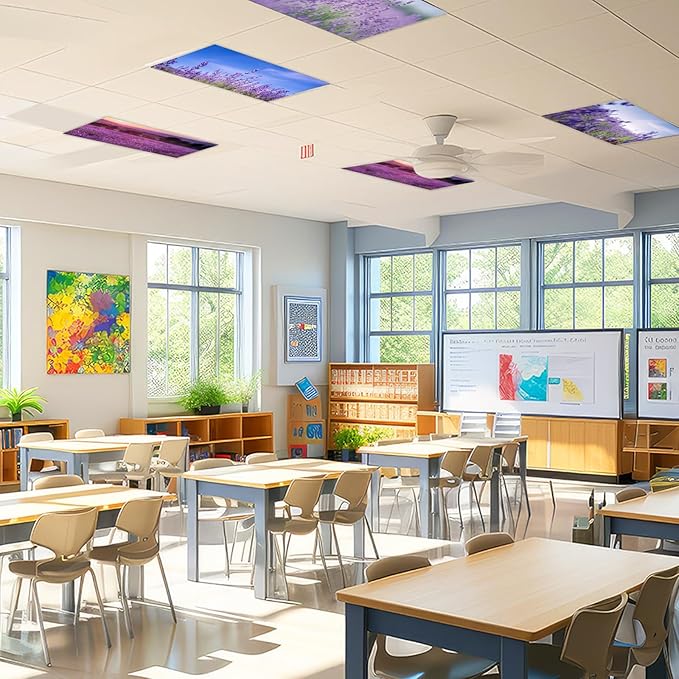 8 Pcs Fluorescent Light Covers with 80 Magnets Decorative for Classroom Ceiling Light 4 x 2 Feet Magnetic Light Covers Filter Easy Install for Office Hospitals & Home Drop Ceiling Supplies （Lavender）
