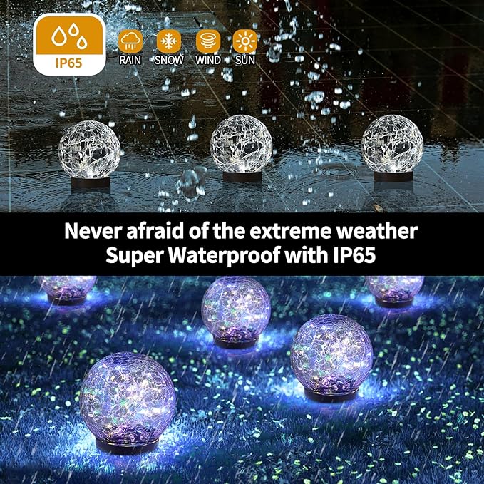 JKIMK Solar Globe Lights Outdoor Waterproof-Solar Balls Garden-Cracked Glass Ball Solar Lights Outdoor-Solar Orbs Outside-Outdoor Decorations Patio & Yard Lawn Backyard Decor