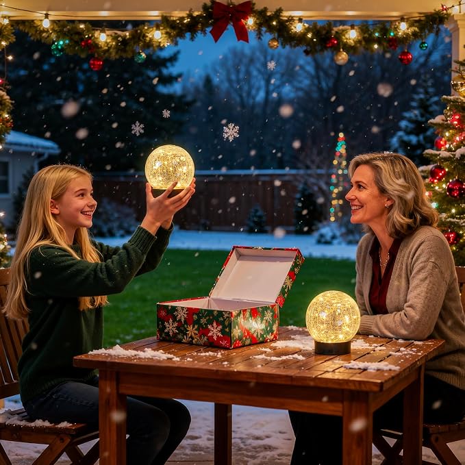 Beautyard Solar Globe Lights Outdoor Large Garden Decor USB Charged 4.72" Diameter 40LED 1000mAh Solar Lights Cracked Glass Globe Solar Power Yard Patio Garden (4.72'' Large 2 Pack Warm White)
