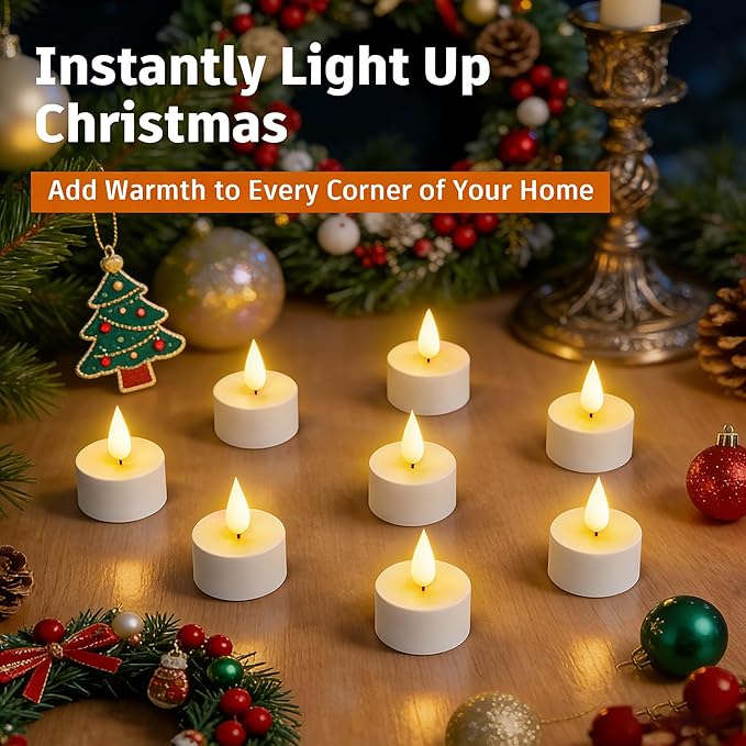 12Pack Rechargeable Tea Lights with Charging Base, Remote & Timer Flameless Tealight, LED Flickering Battery Operated Candles for Christmas, Halloween, Weddings & Table Centerpieces (1.46" x 1.99")