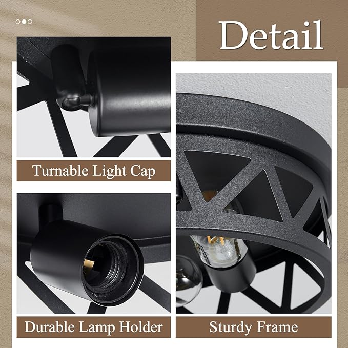 13 inch Black Flush Mount Ceiling Light Fixture,3-Light Light Fixtures Ceiling Mount for Hallway,Hall,Kitchen,Farmhouse (1 Pack)