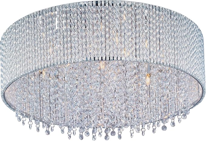Polished Chrome Spiral 7-Bulb Flush Mount Indoor Ceiling Fixture - Crystal Shade Included