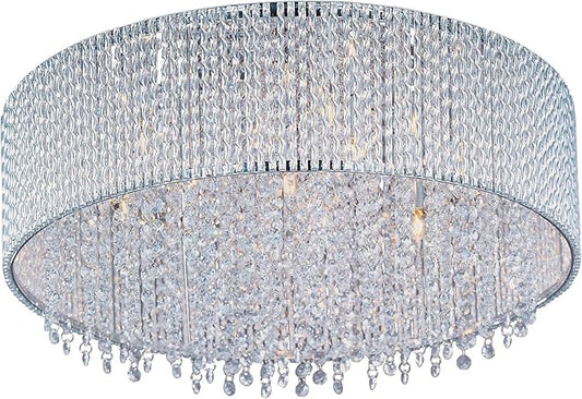 Polished Chrome Spiral 7-Bulb Flush Mount Indoor Ceiling Fixture - Crystal Shade Included
