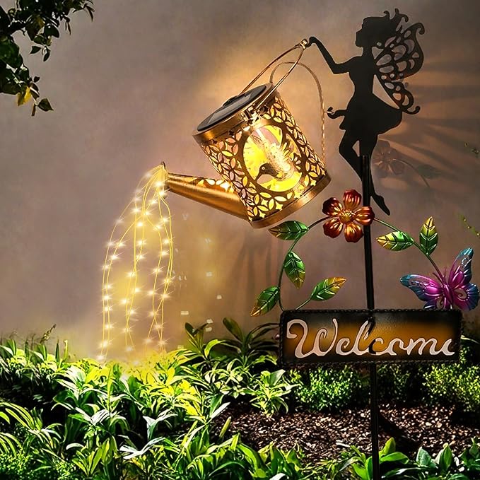ZKLiLi Solar Hummingbird Watering Can Gifts with Lights,Outdoor Garden Fairy Welcome Sign Decor Waterproof 8 Lighting Modes for Patio Yard Porch Lawn Pathway Walkway Statues Outdoor Garden Gifts