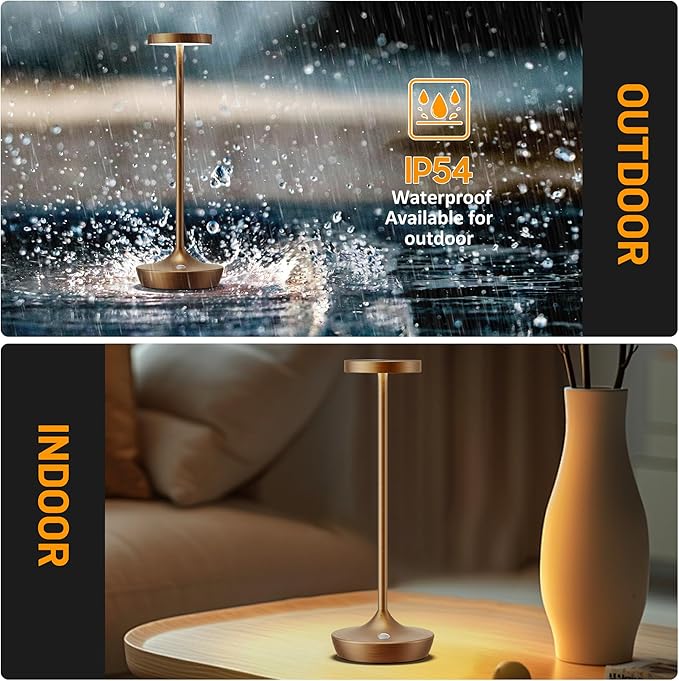 YHT Cordless Rechargeable Table Lamp - 6000mAh Outdoor LED Battery Operated Table Light - Portable Waterproof Dimmable Table Lamps for Restaurant Dining Bedroom Bars Home Patio (Brown 2P)