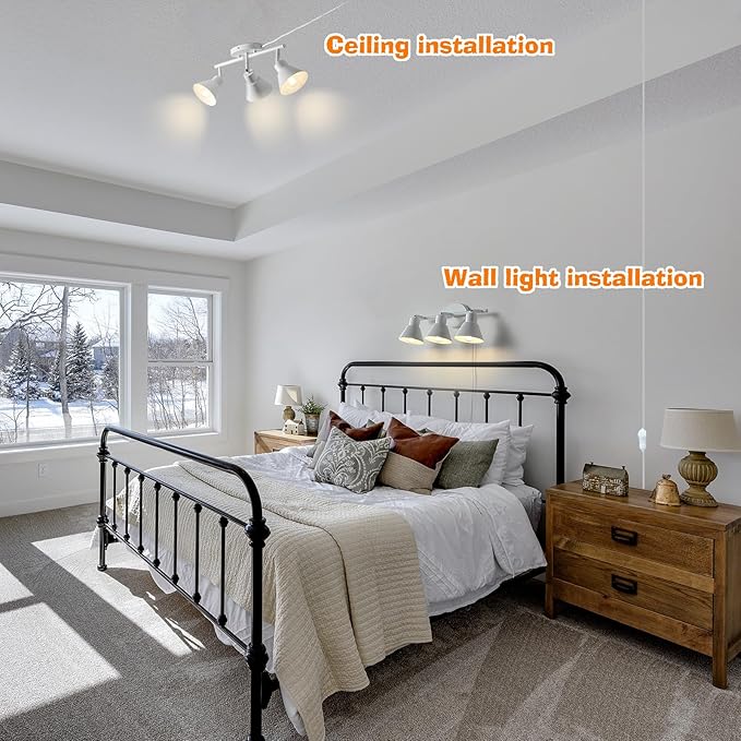 3 Light Plug in Track Lighting Kit,Modern Plug in Ceiling Light Fixture,16.4ft Cord,3 Way Ceiling Spot Lighting,Flexibly Rotatable Light Head (White)