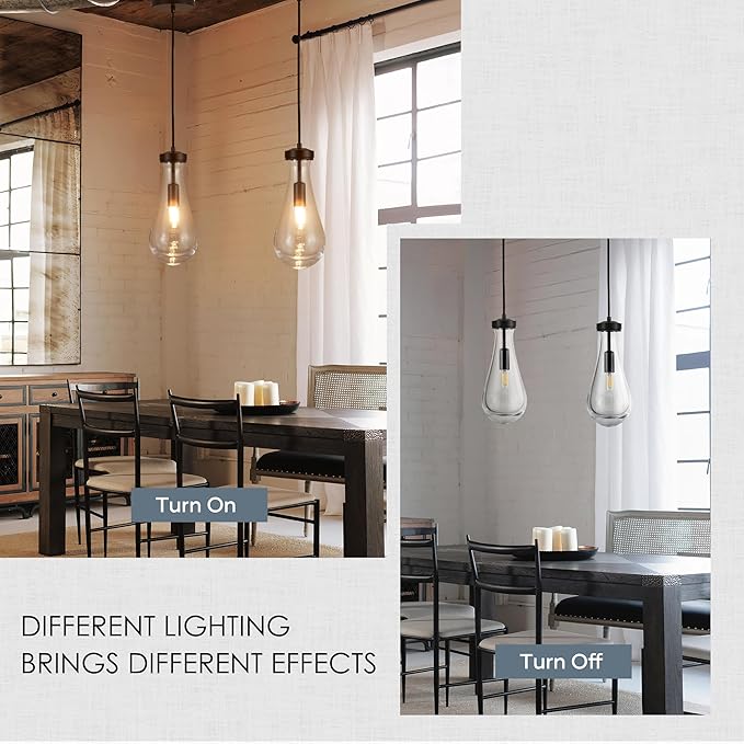 Raindrop Pendant Light Fixtures Set of 3, Clear Solid Glass Pendant Lighting, Teardrops Modern Hanging Light for Entryway Foyer Kitchen Island Dining Room Porch Corridor
