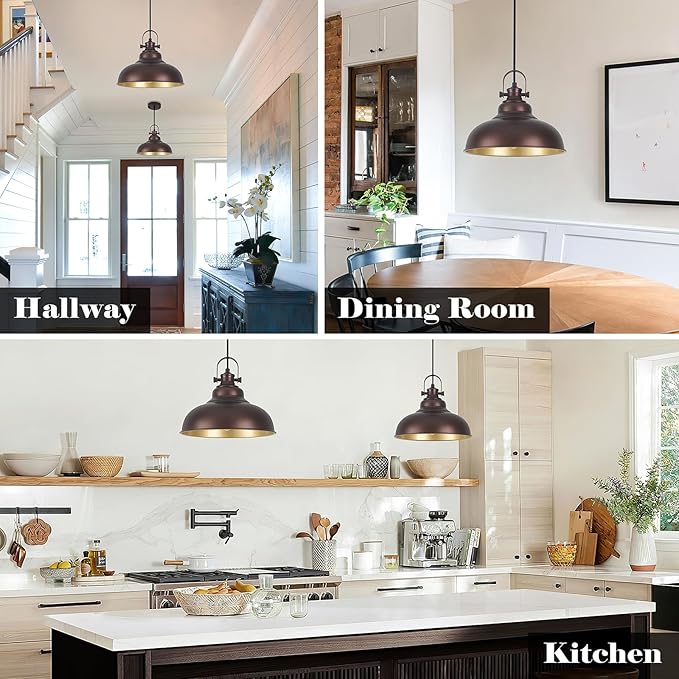 Bronze Pendant Lights Kitchen Island 3 Packs, 11.4 Inch Industrial Kitchen Pendant Lights, Farmhouse Pendant Light Fixtures, Island Pendant Light for Kitchen Island, Dining Room, Bedroom