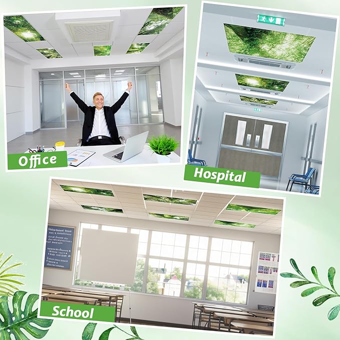 6 Pcs Fluorescent Light Covers with 60 Magnets Decorative for Classroom Ceiling Lights 4 x 2 Feet Magnetic Light Cover Filter Easy Install for Office Hospital Home Ceiling Supplies (Rainforest)