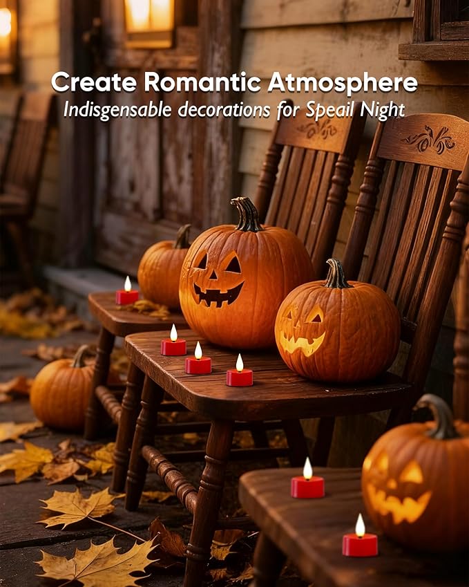 Amagic Flameless Red Timer Remote Tealights Candles, 3D Black Wick Flickering Tea Lights, 300+Hour Colored Votive Candles Battery Operated, Set of 12 for Table Decorations,Halloween, Christmas, Party