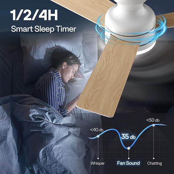 VIVOHOME Ceiling Fans with Lights, 42 inch Low Profile Ceiling Fan with Light and Remote, Flush Mount for Bedroom, Living Room, Garage, 6+1 Speeds, 3CCT, Dimmable, Timer, Quiet Reversible, White
